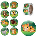 Zoo Animals Cartoon Stickers - Roll of 50's 